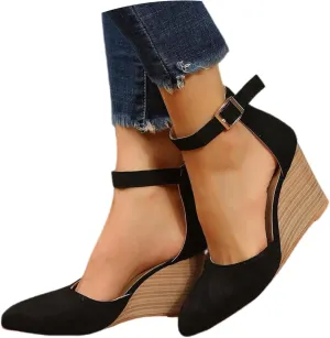 Closed Toe Wedges Heels for Women Dressy Summer 2025,Women's Pointed Toe Platform Wedge Ankle Strap Espadrilles Sandals Ladies Comfortable Summer Dress Shoes for Beach Wedding