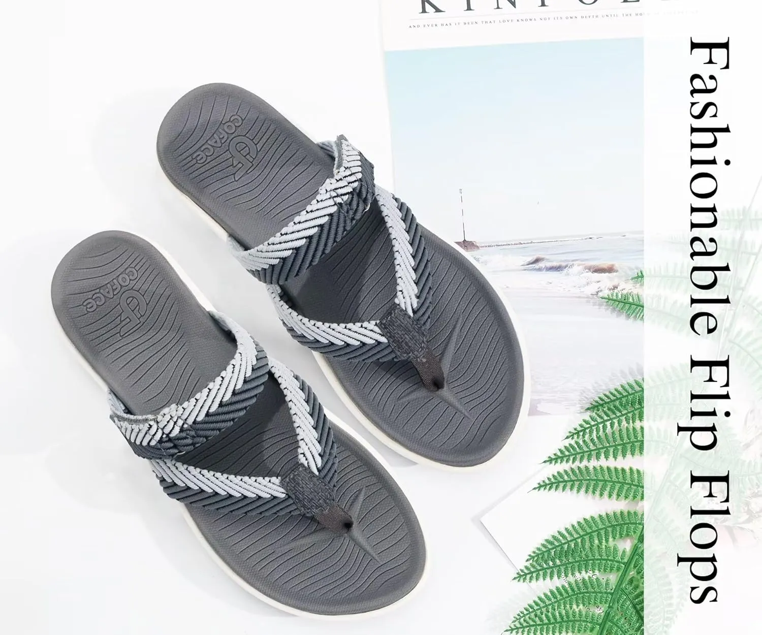 COFACE Womens Trendy Orthotic Flip Flops Lightweight Yoga Mat Thick Cushion Walking Thong Sandals Adjustable Slip On Slippers With Comfortable Plantar Fasciitis Arch Support