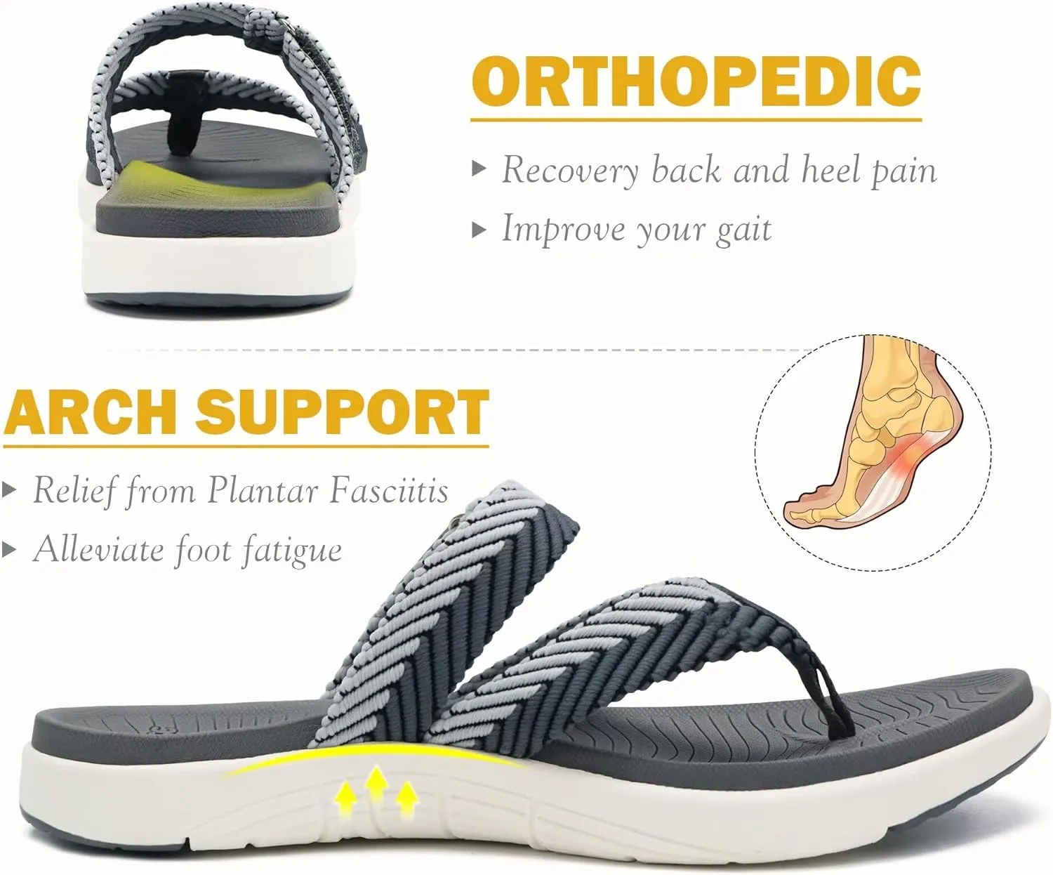 COFACE Womens Trendy Orthotic Flip Flops Lightweight Yoga Mat Thick Cushion Walking Thong Sandals Adjustable Slip On Slippers With Comfortable Plantar Fasciitis Arch Support