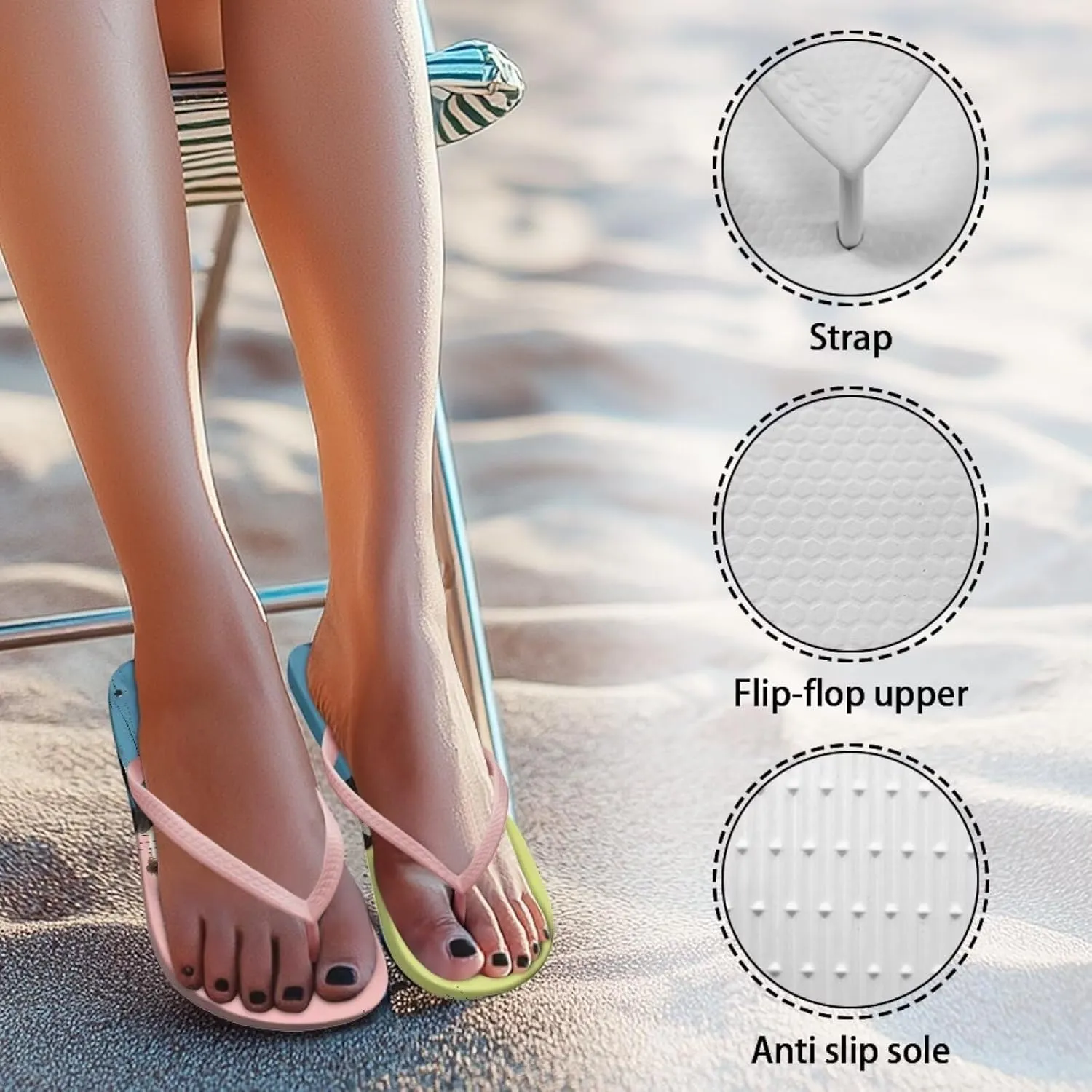 Coloranimal Flip Flops for Women Summer Sandals Non Slip Thong Sandals Women's Flip Flops Lightweight Cushioning Shock-Absorbing for Walking All-Day