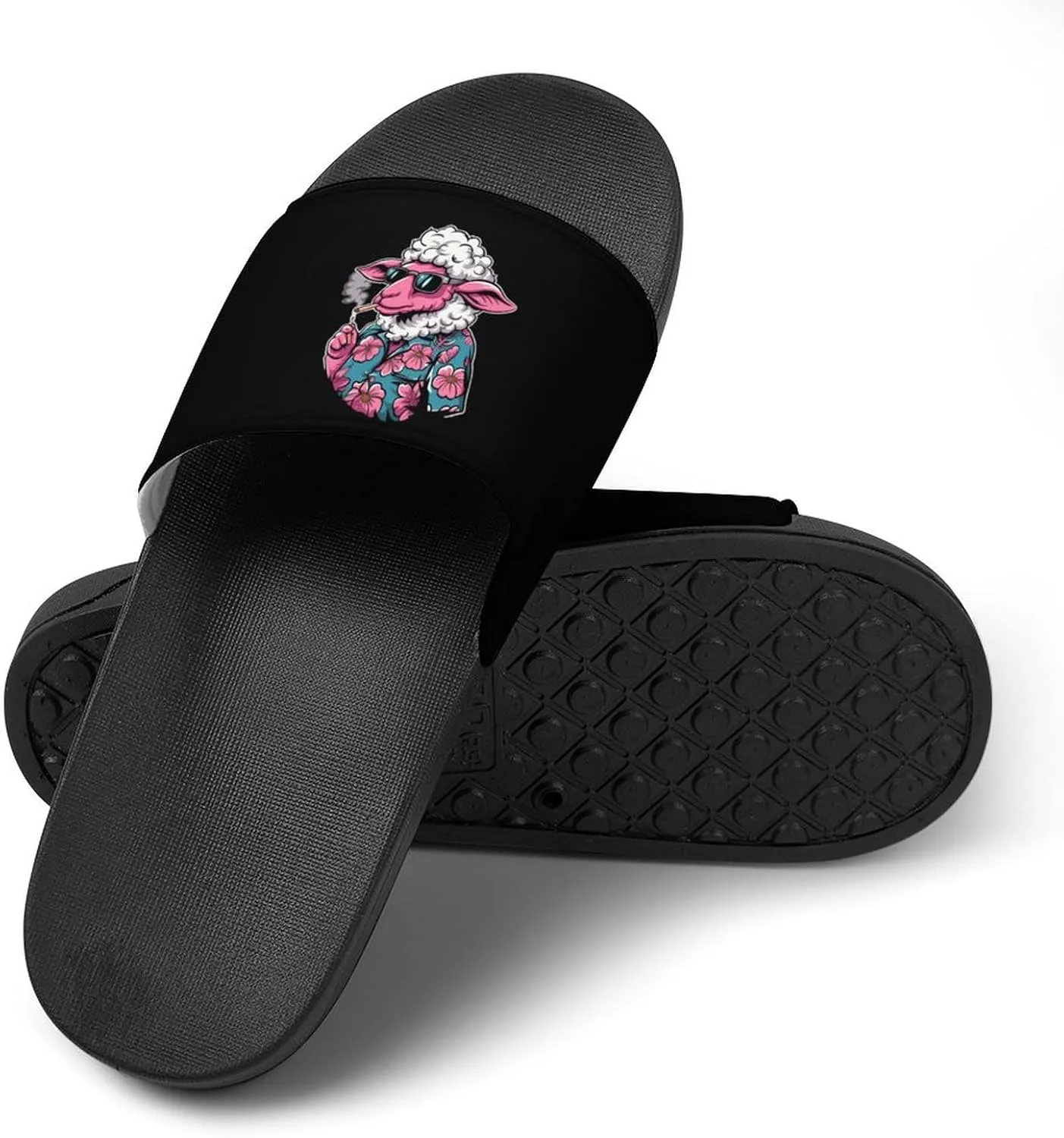 Cool Smoking Sheep Non Slip Slides Sandals for Women Men Quick Drying Shower Shoes for Bathroom Pool Beach
