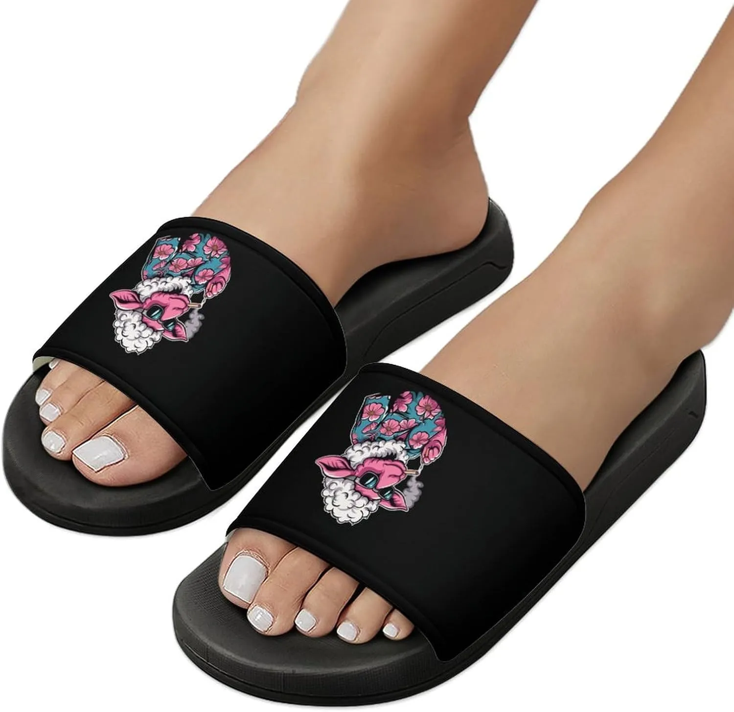 Cool Smoking Sheep Non Slip Slides Sandals for Women Men Quick Drying Shower Shoes for Bathroom Pool Beach