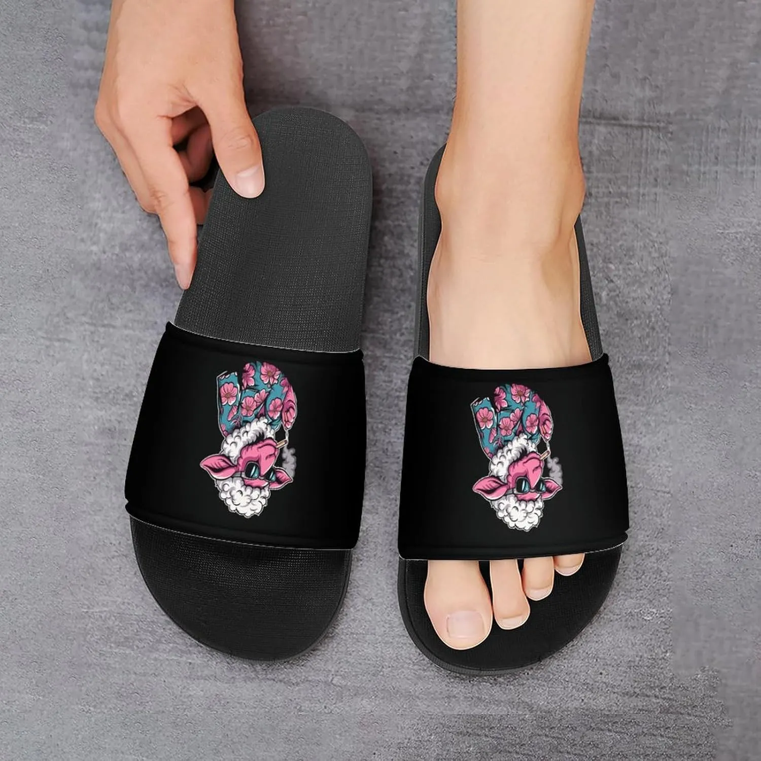 Cool Smoking Sheep Non Slip Slides Sandals for Women Men Quick Drying Shower Shoes for Bathroom Pool Beach