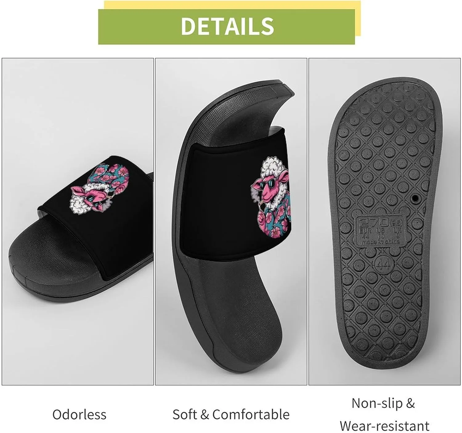 Cool Smoking Sheep Non Slip Slides Sandals for Women Men Quick Drying Shower Shoes for Bathroom Pool Beach