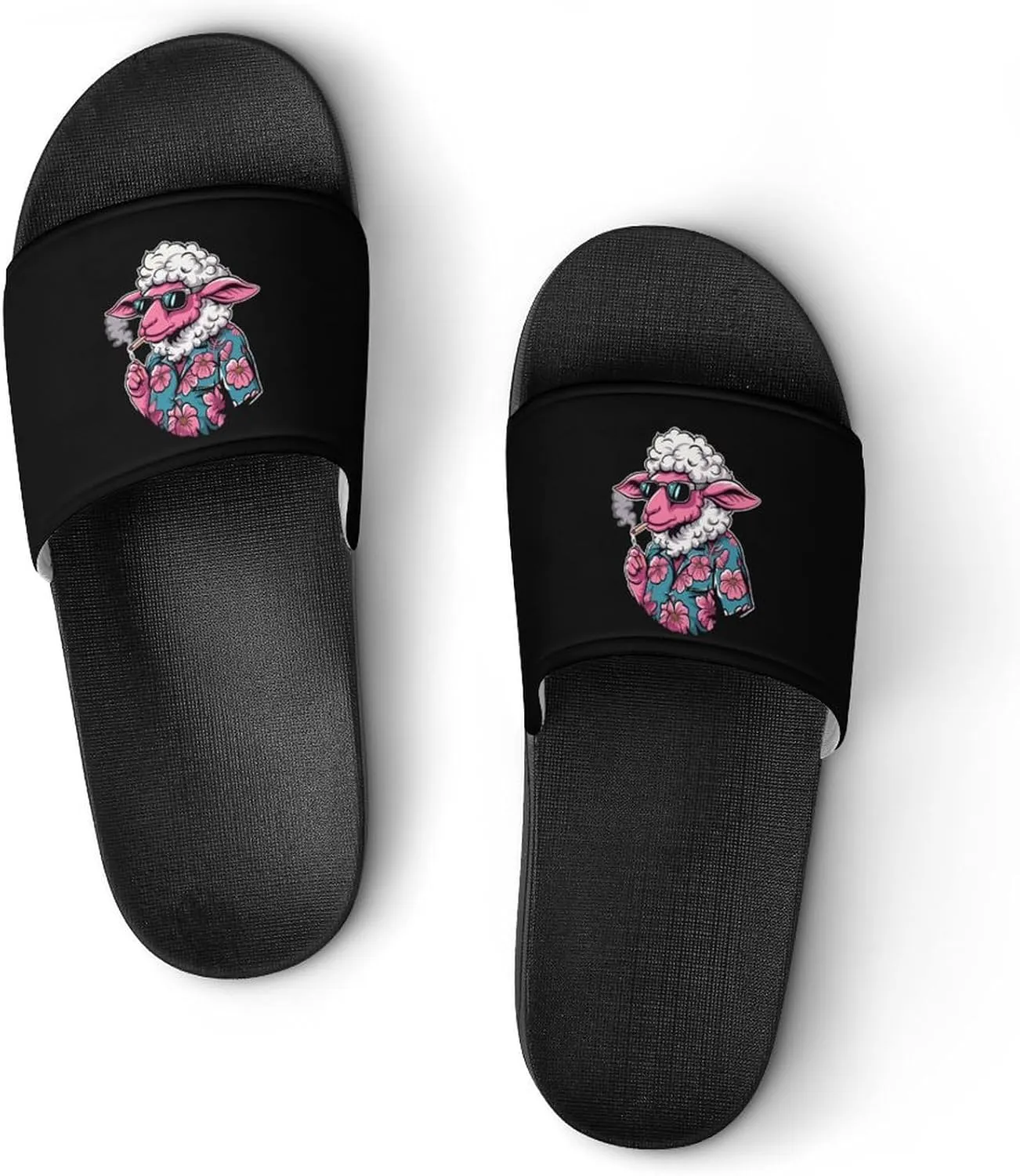 Cool Smoking Sheep Non Slip Slides Sandals for Women Men Quick Drying Shower Shoes for Bathroom Pool Beach