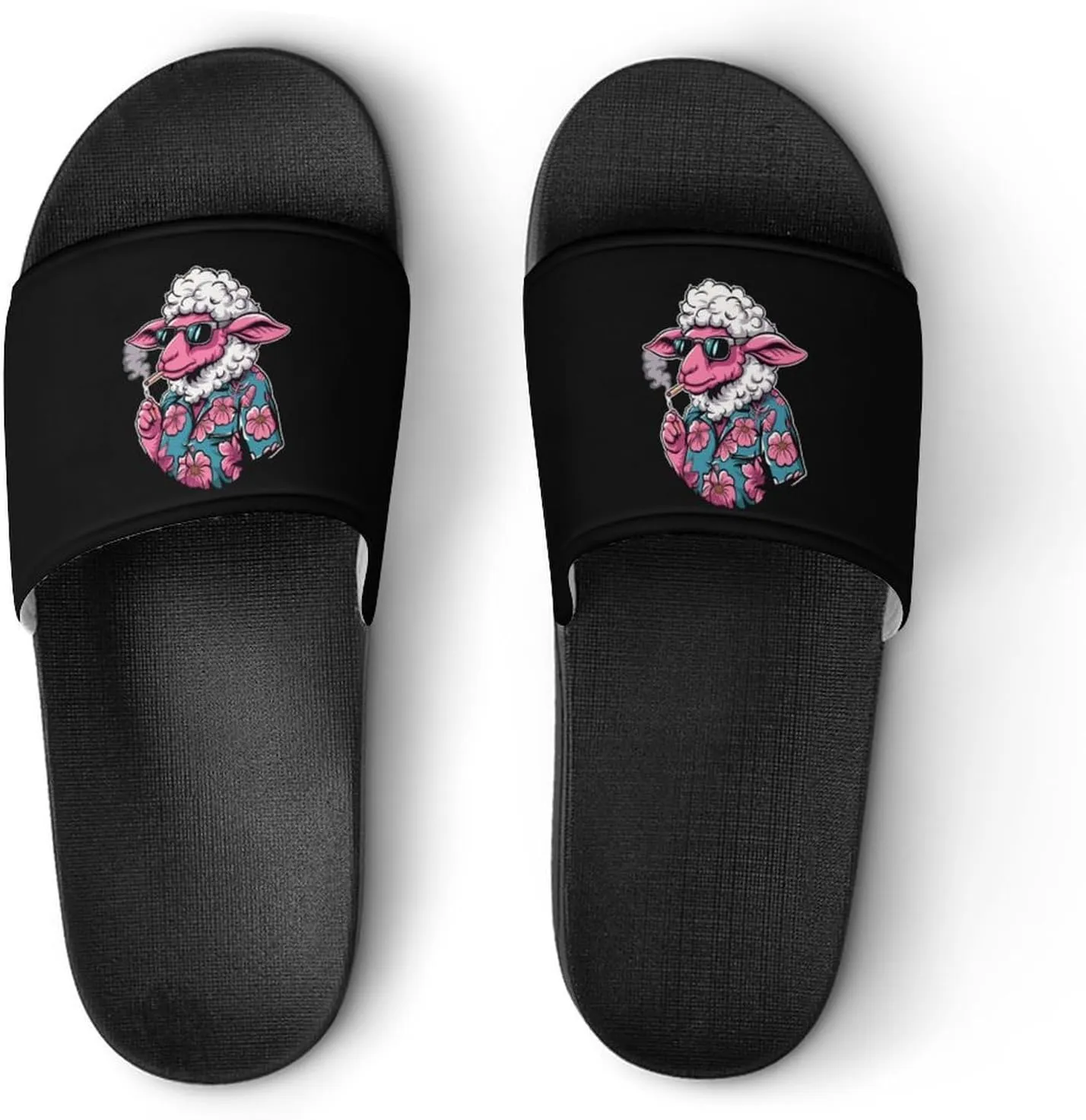 Cool Smoking Sheep Non Slip Slides Sandals for Women Men Quick Drying Shower Shoes for Bathroom Pool Beach