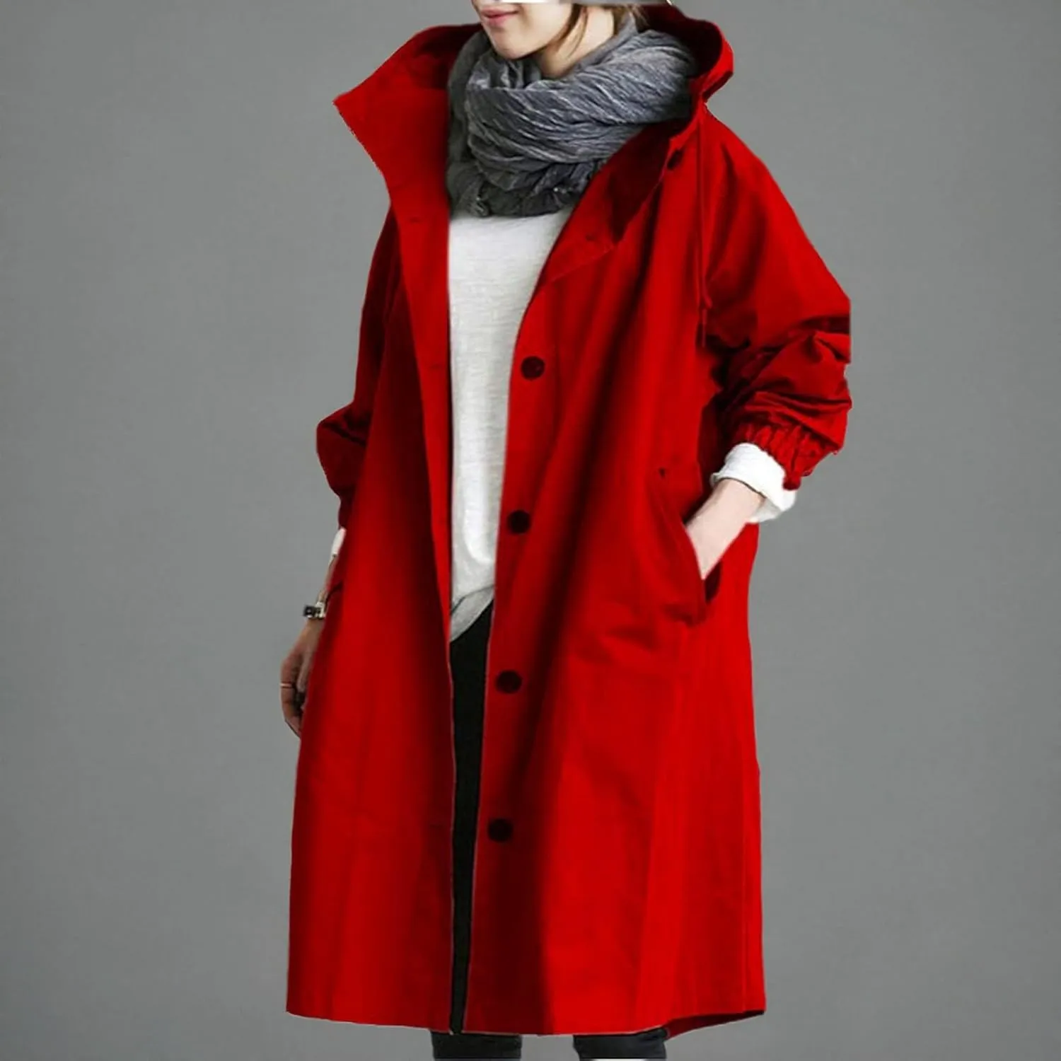 COTECRAM Women's Trench Jackets Plus Size Casual Long Rain Jacket Fashion Winter Hooded Oversized Windbreaker Coats Outerwear