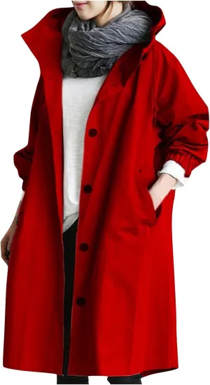 COTECRAM Women's Trench Jackets Plus Size Casual Long Rain Jacket Fashion Winter Hooded Oversized Windbreaker Coats Outerwear