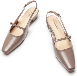 C.Paravano Women's Slingback Sandals Small Square Toe Slingbacks Flats Closed Block Heels Adjustable Strap Slip on Slingbacks