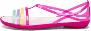 CROSSBABY Women's Open Toe Colorful Neon Jelly Flat Sandals,Summer T-Strap Rainbow Gladiator Clear Rain Shoes Slip on Beach Casual Width Toe Sandals