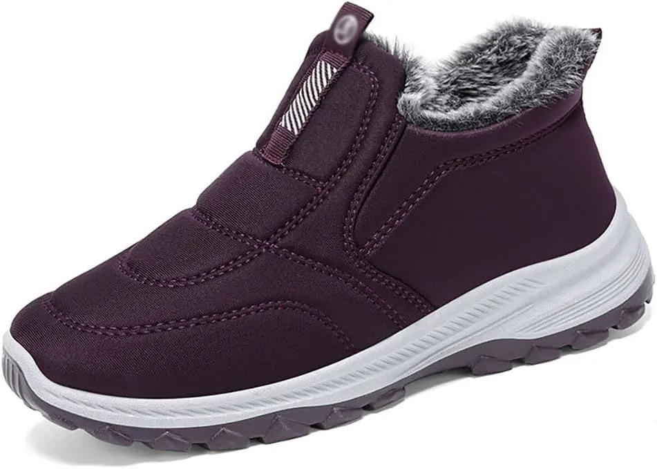 Cubicbee Women's Winter Hiking Slip-on Sneakers High Top Thermal Sneakers Lightweight Outdoor Shoes Waterproof Thermal Fur Lined Booties