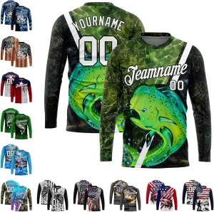 Custom Novelty Fishing Shirt for Men Teens, Long Sleeve Graphic Tees Football Jersey Tops Printed Name/Number