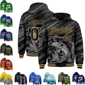 Custom Varsity Hooded Jacket Men Casual Graphic Baseball Letterman Bomber Coats with Stitched Name/Number/Logo