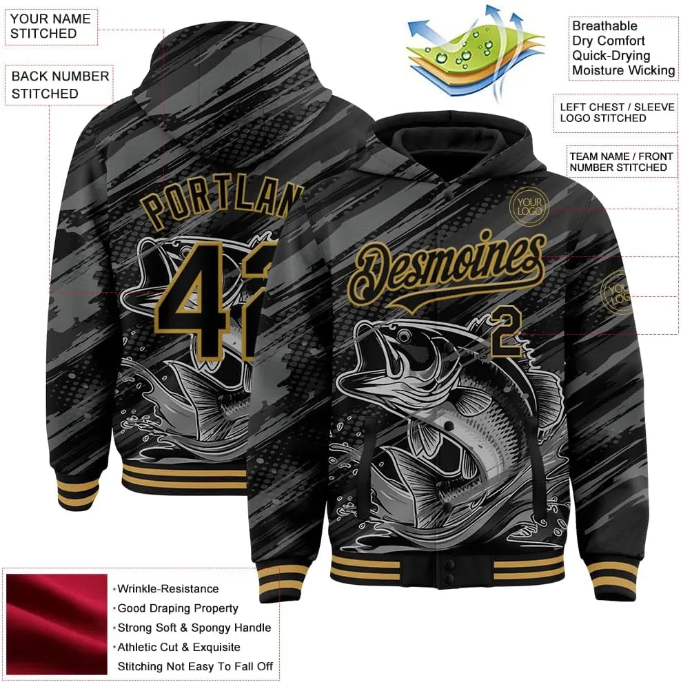 Custom Varsity Hooded Jacket Men Casual Graphic Baseball Letterman Bomber Coats with Stitched Name/Number/Logo