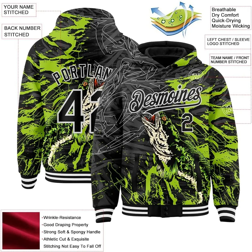 Custom Varsity Hooded Jacket Men Casual Graphic Baseball Letterman Bomber Coats with Stitched Name/Number/Logo