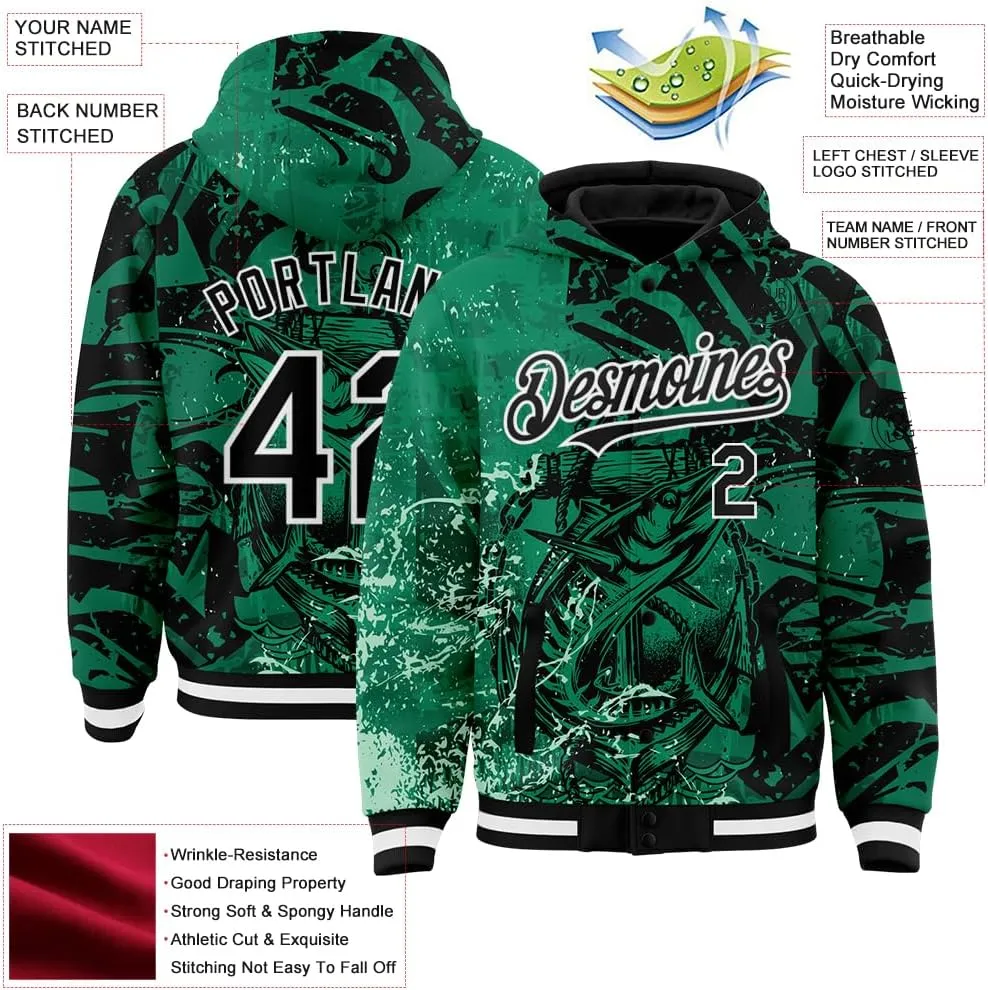 Custom Varsity Hooded Jacket Men Casual Graphic Baseball Letterman Bomber Coats with Stitched Name/Number/Logo