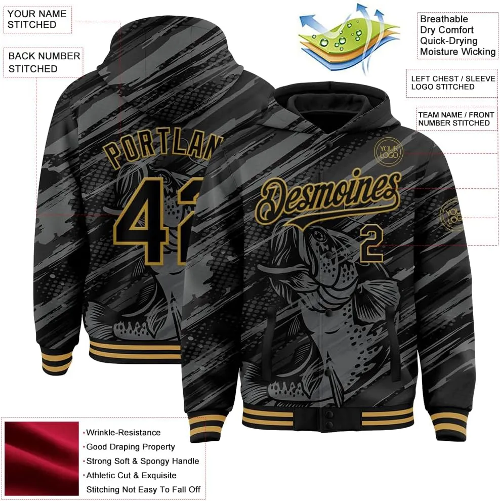 Custom Varsity Hooded Jacket Men Casual Graphic Baseball Letterman Bomber Coats with Stitched Name/Number/Logo