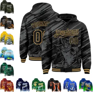Custom Varsity Hooded Jacket Men Casual Graphic Baseball Letterman Bomber Coats with Stitched Name/Number/Logo