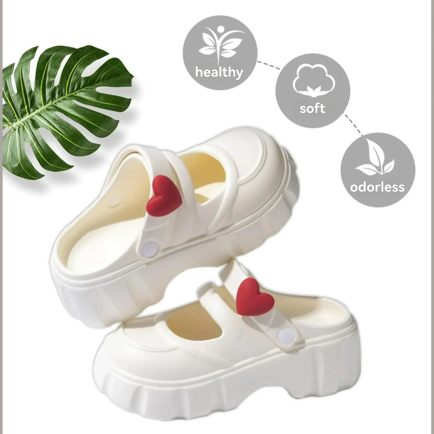 Cute Heart Thick Sole Slippers Women Mary Jane Clogs with Hole EVA Y2K Platform Height Increase Indoor Shower Sandals Outdoor Travel Beach Sandals