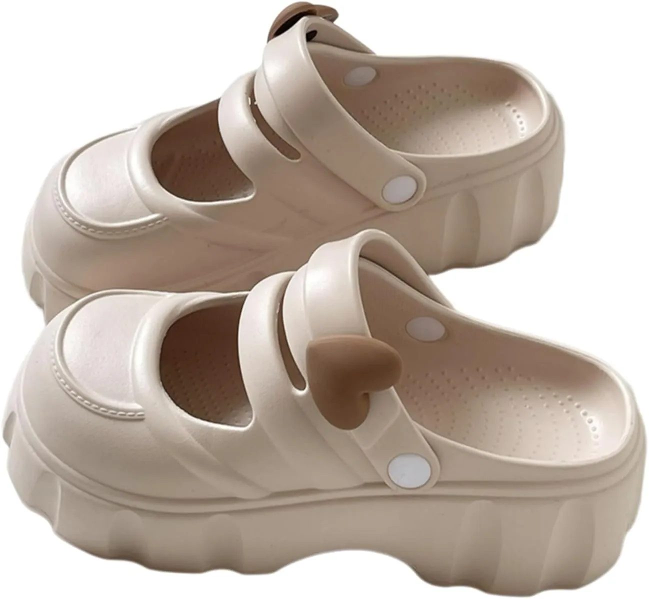 Cute Heart Thick Sole Slippers Women Mary Jane Clogs with Hole EVA Y2K Platform Height Increase Indoor Shower Sandals Outdoor Travel Beach Sandals
