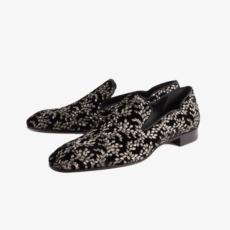 Dandy Chick Grosgrain-Trimmed Embroidered Velour Loafers