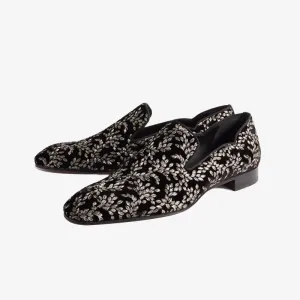 Dandy Chick Grosgrain-Trimmed Embroidered Velour Loafers