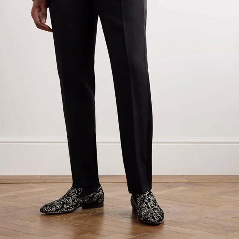 Dandy Chick Grosgrain-Trimmed Embroidered Velour Loafers