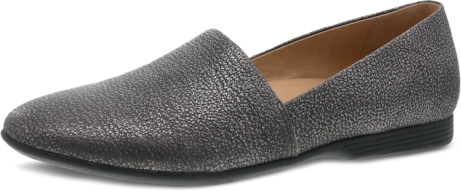 Dansko Larisa Slip-On Flats for Women - Comfotable Flat Shoes with Arch Support - Versatile Casual to Dressy Footwear - Lightweight Rubber Outsole Pewter Metallic Flats 10.5-11 M US