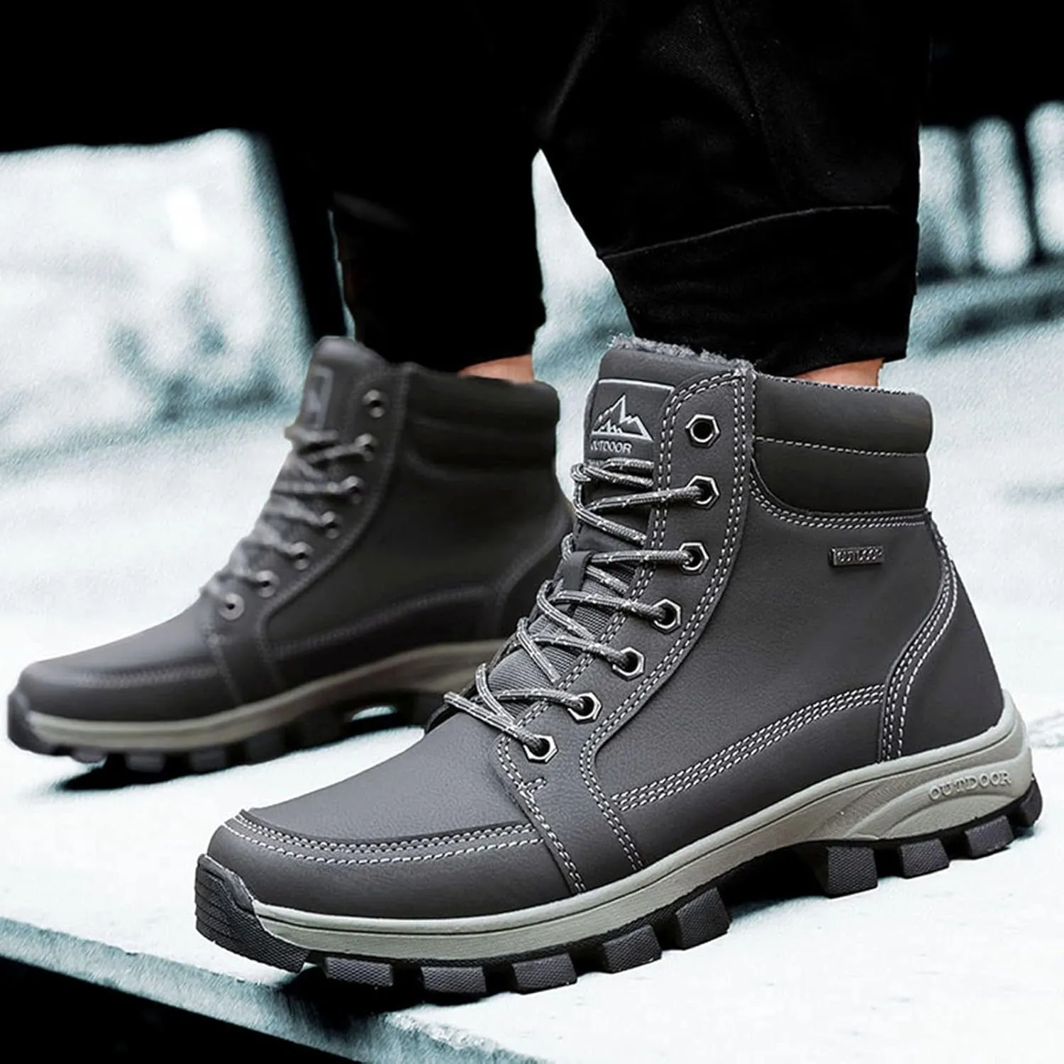 DevilAngel Men's High Top Thermal hiking Shoes,Winter Fashion Leather Waterproof Outdoor Snow Boots?Snow Sports Warm Shoes.