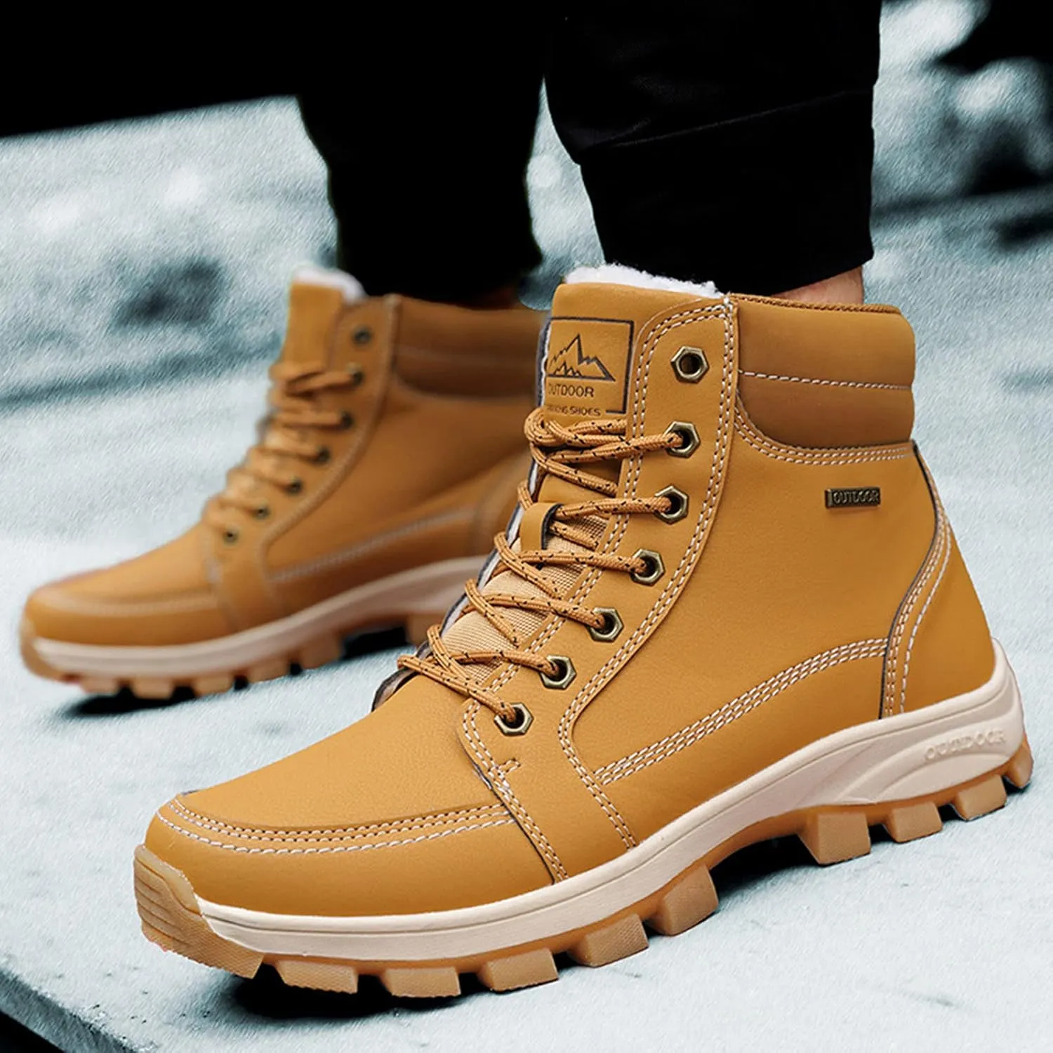 DevilAngel Men's High Top Thermal hiking Shoes,Winter Fashion Leather Waterproof Outdoor Snow Boots?Snow Sports Warm Shoes.