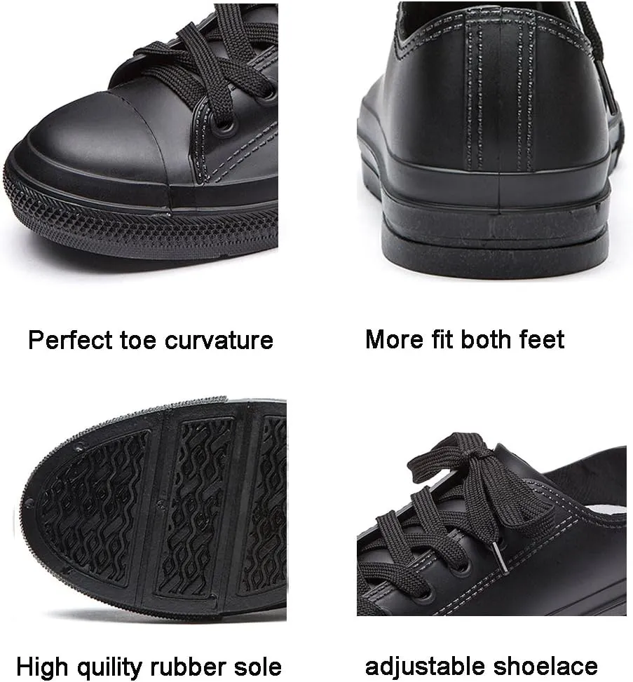 DKSUKO Women's Rain Boots Waterproof High Top Rain Shoes with Lace Up Anti-Slip Garden Shoes