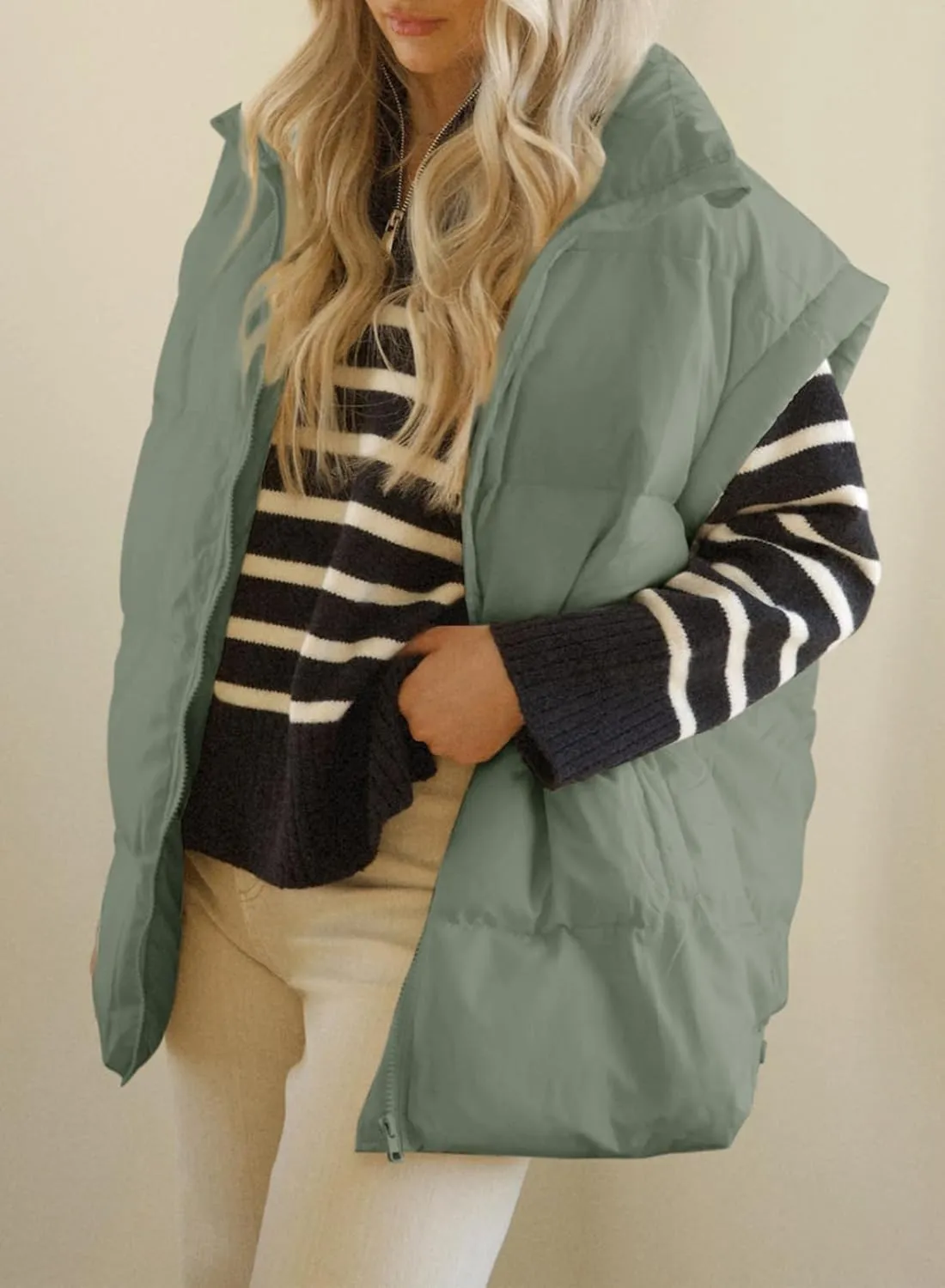 Dokotoo Women's Casual Winter Oversized Puffer Vest Stand Collar Flysleeve Insulated Padded Puffy Jackets Coat with Pockets