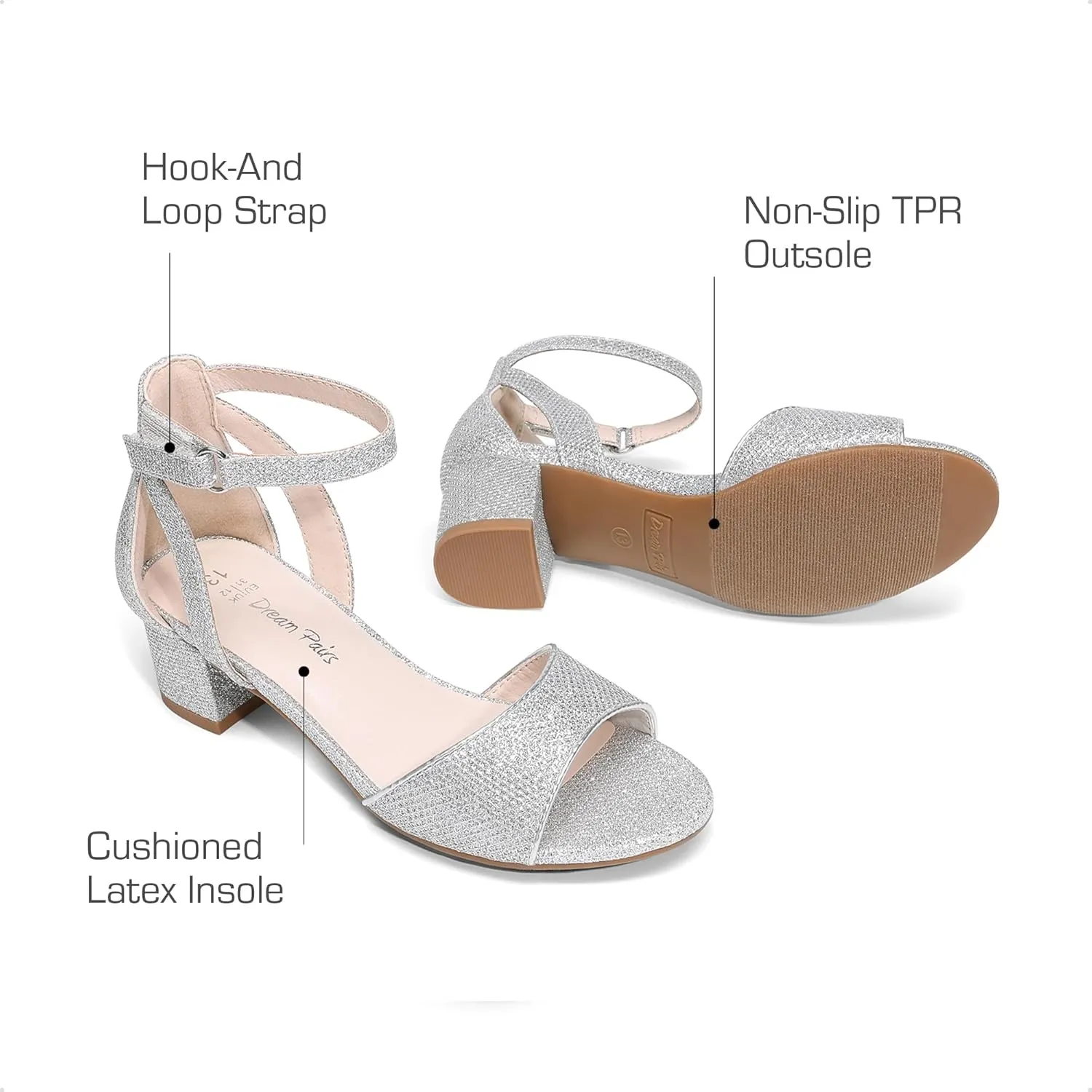 DREAM PAIRS Girls Sandals Chunky Pump Ankle Strap High Heels Dress Open Toe Flower Wedding Party for Little Big Kid