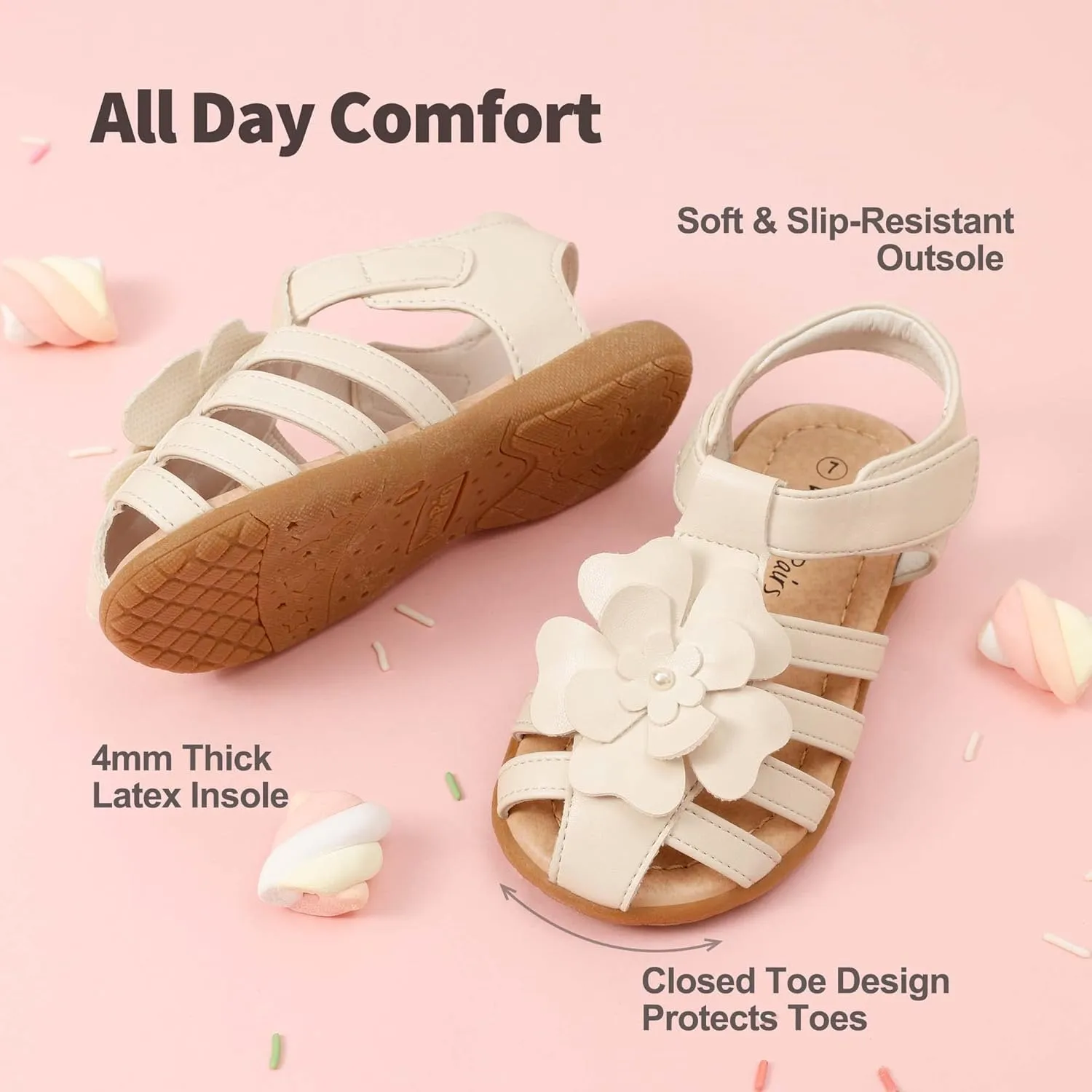 DREAM PAIRS Girls Toddler/Little Kid Closed-Toe Flower Summer Dress Sandals Shoes