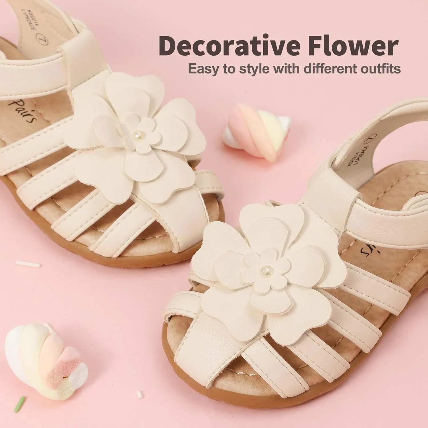DREAM PAIRS Girls Toddler/Little Kid Closed-Toe Flower Summer Dress Sandals Shoes