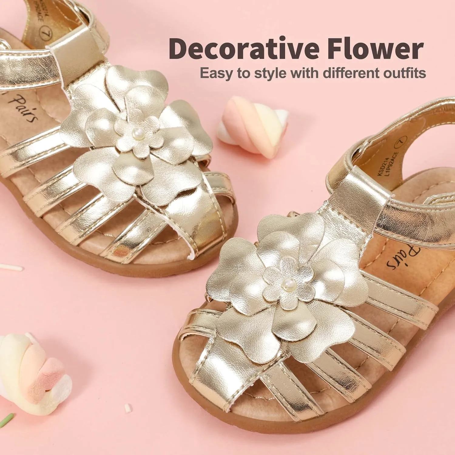 DREAM PAIRS Girls Toddler/Little Kid Closed-Toe Flower Summer Dress Sandals Shoes