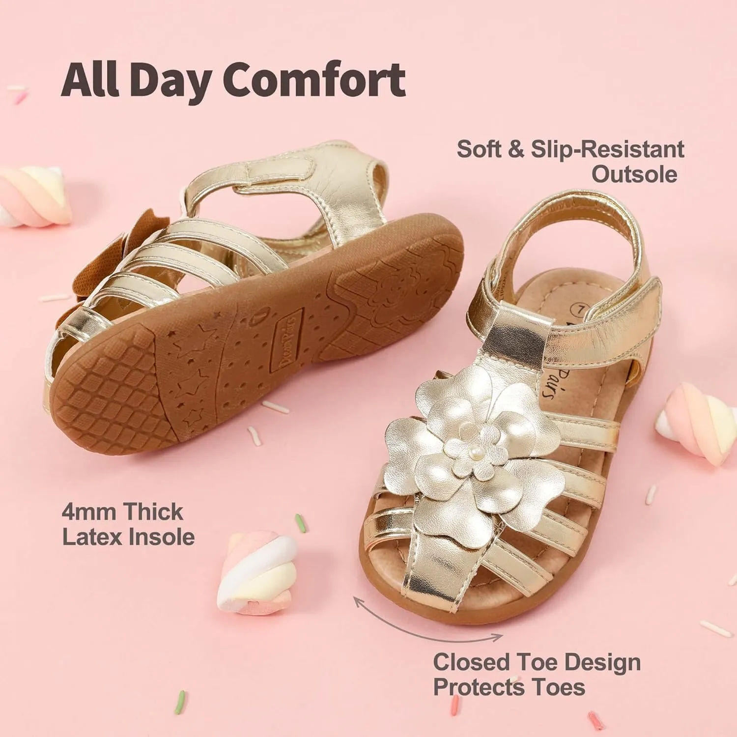 DREAM PAIRS Girls Toddler/Little Kid Closed-Toe Flower Summer Dress Sandals Shoes