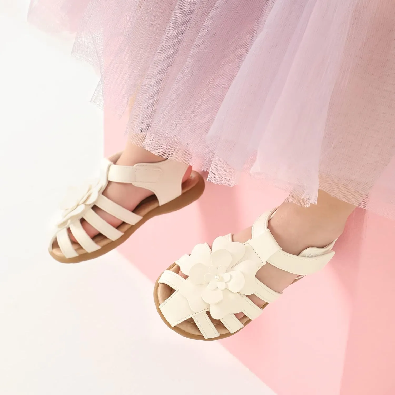 DREAM PAIRS Girls Toddler/Little Kid Closed-Toe Flower Summer Dress Sandals Shoes