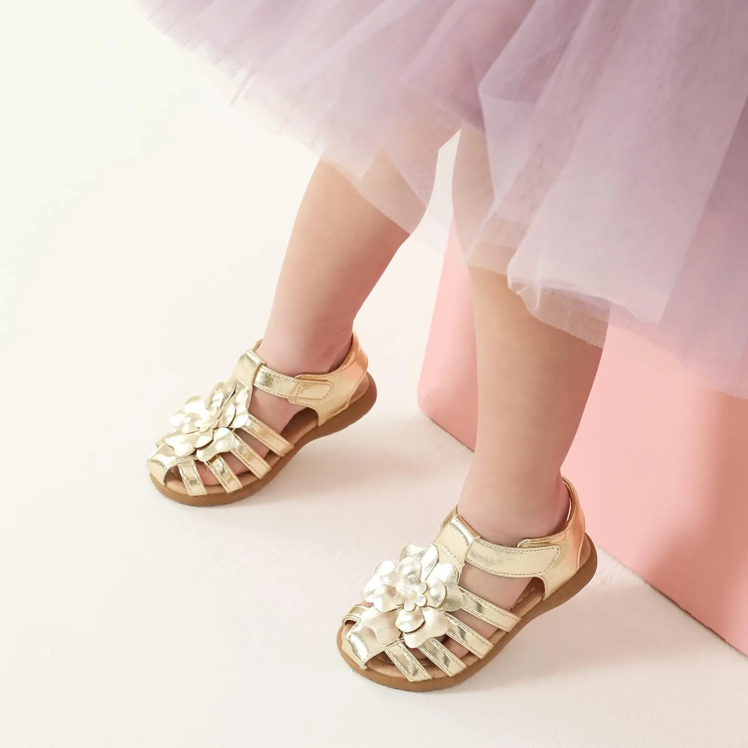 DREAM PAIRS Girls Toddler/Little Kid Closed-Toe Flower Summer Dress Sandals Shoes
