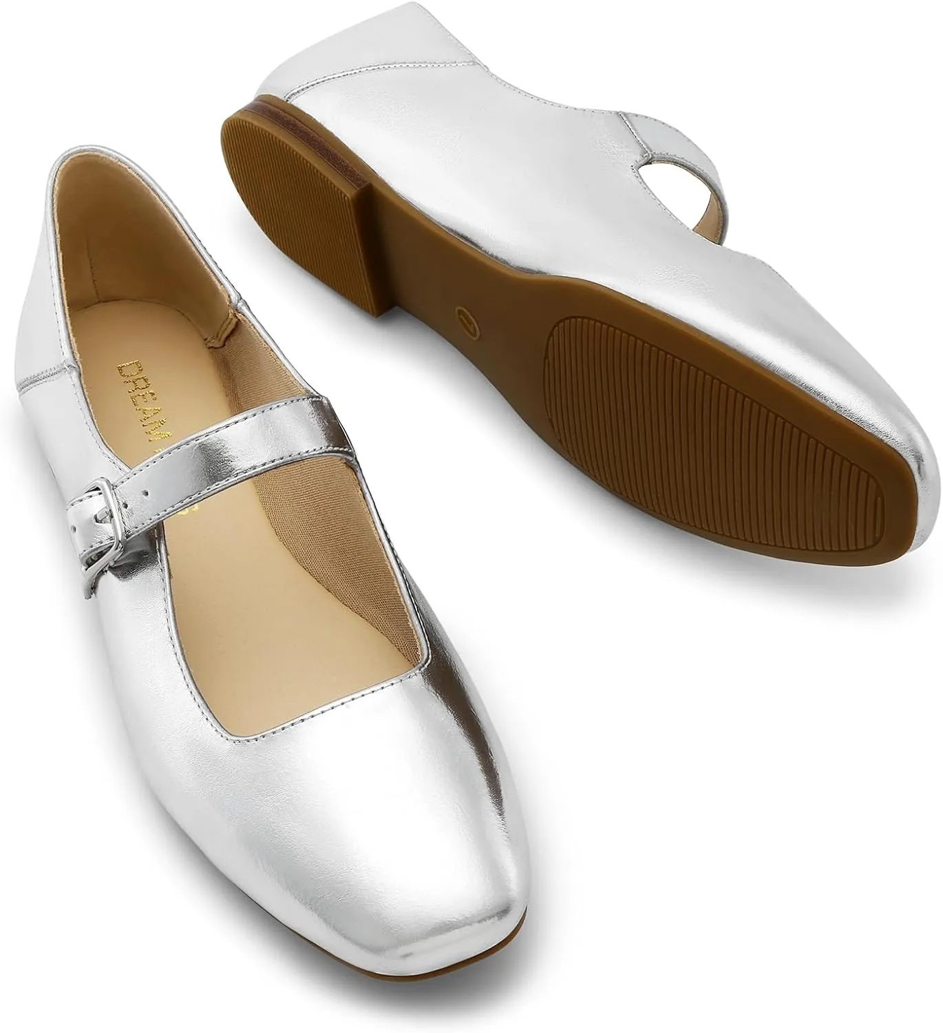 DREAM PAIRS Women's Flats Square Toe Mary Jane Flats Comfortable Casual Slip On Dress Shoes Ballet Flats with Buckle Strap Casual Work Office Mary Jane Shoes