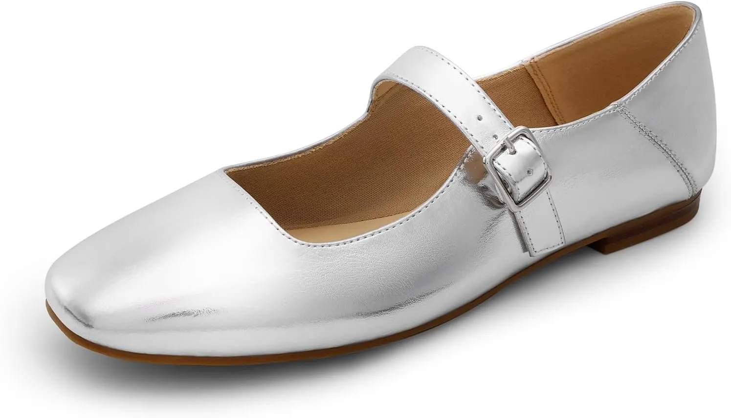 DREAM PAIRS Women's Flats Square Toe Mary Jane Flats Comfortable Casual Slip On Dress Shoes Ballet Flats with Buckle Strap Casual Work Office Mary Jane Shoes