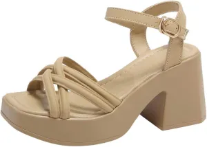 Dressy Sandals for Women Summer Cross Strap Chunky Heel Sandal Casual Solid High Heels Open Toe Shoes Daily