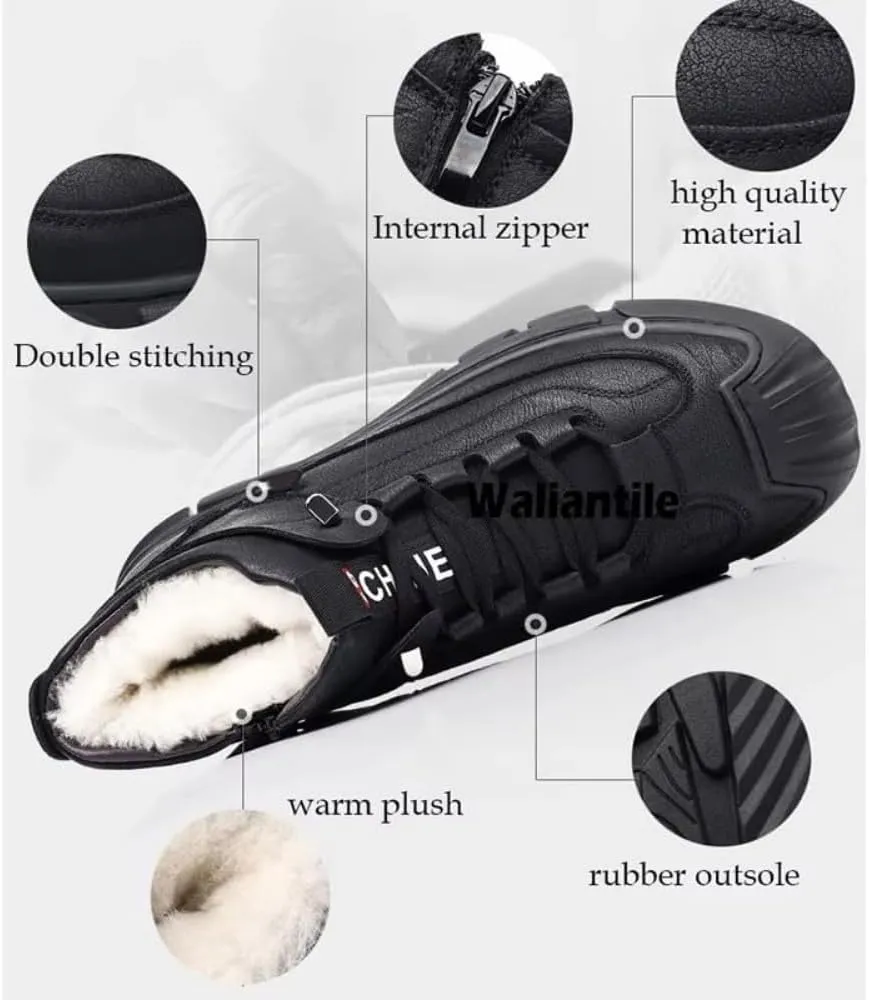 DYJAGYO Men's Wool Warm Boots, Winter Warm Sneakers, Men's Snow Boots, Warm Cotton Shoes, Multifunctional Casual Shoes