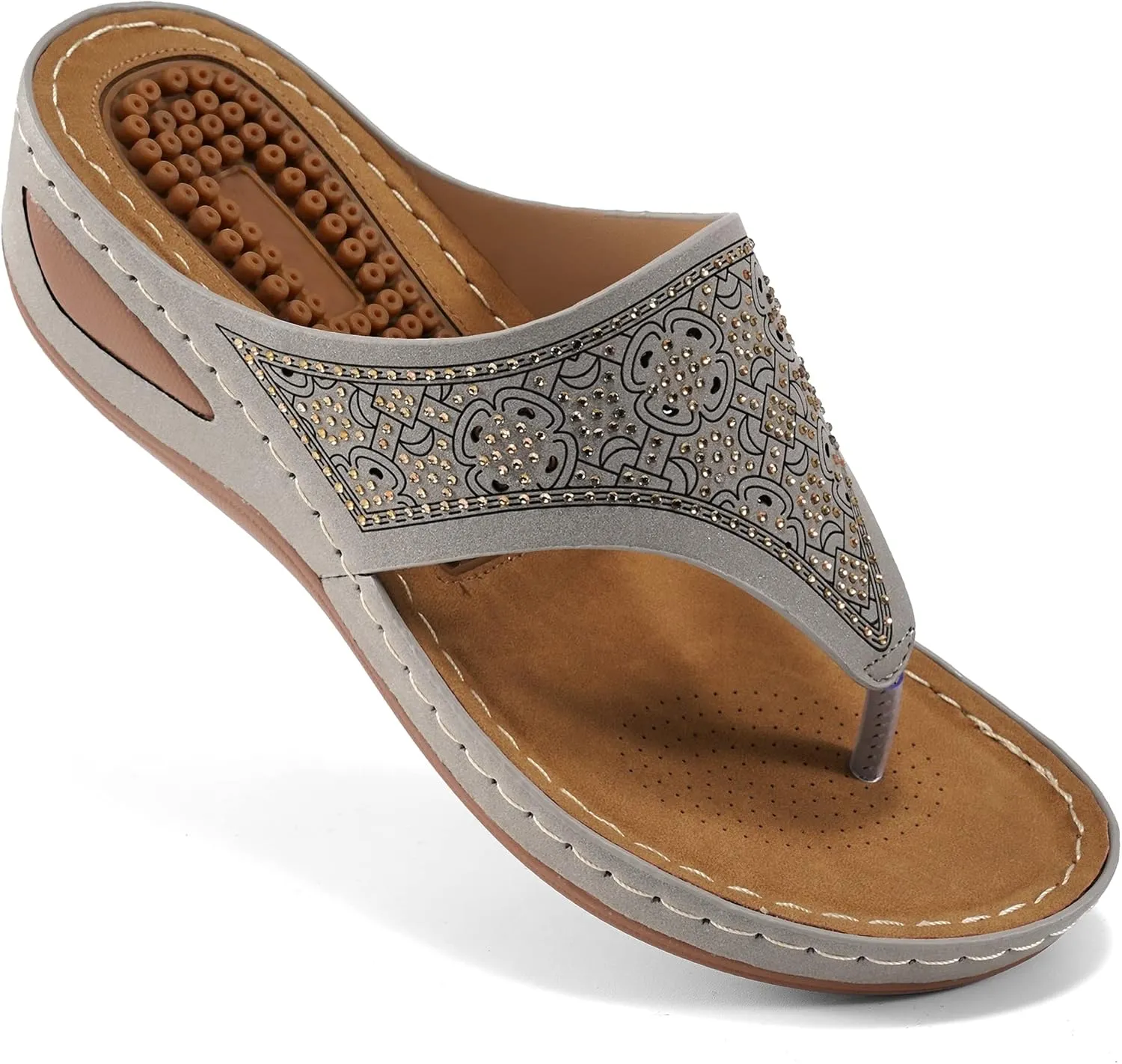 Ecetana Womens Sandals Dressy Wedge: Comfortable Summer Flip Flops Non Slip Rhinestone Platform Shoes Ladies Casual Beach Sandals for Women