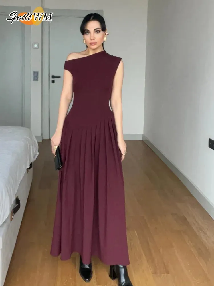 Elegant Pleated A-Line Midi Dress | Off Shoulder High Waist Summer Dress