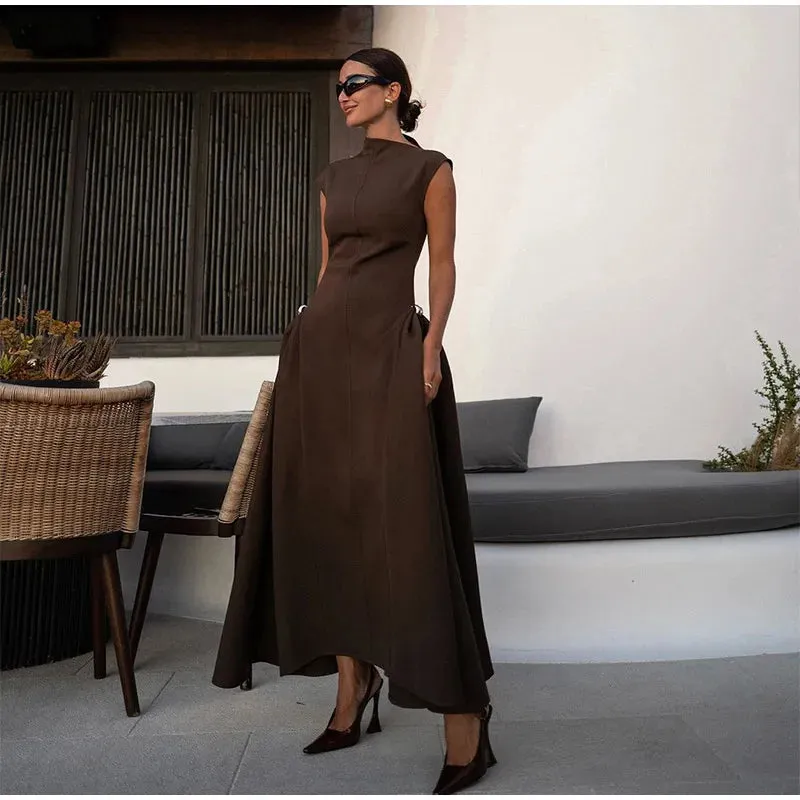 Elegant Pleated A-Line Midi Dress | Off Shoulder High Waist Summer Dress