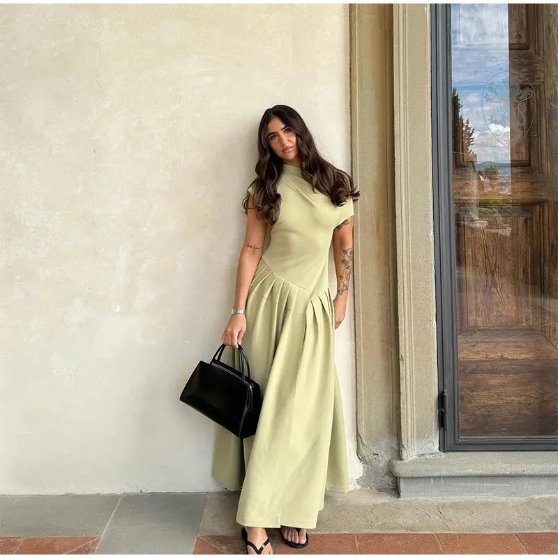 Elegant Pleated A-Line Midi Dress | Off Shoulder High Waist Summer Dress