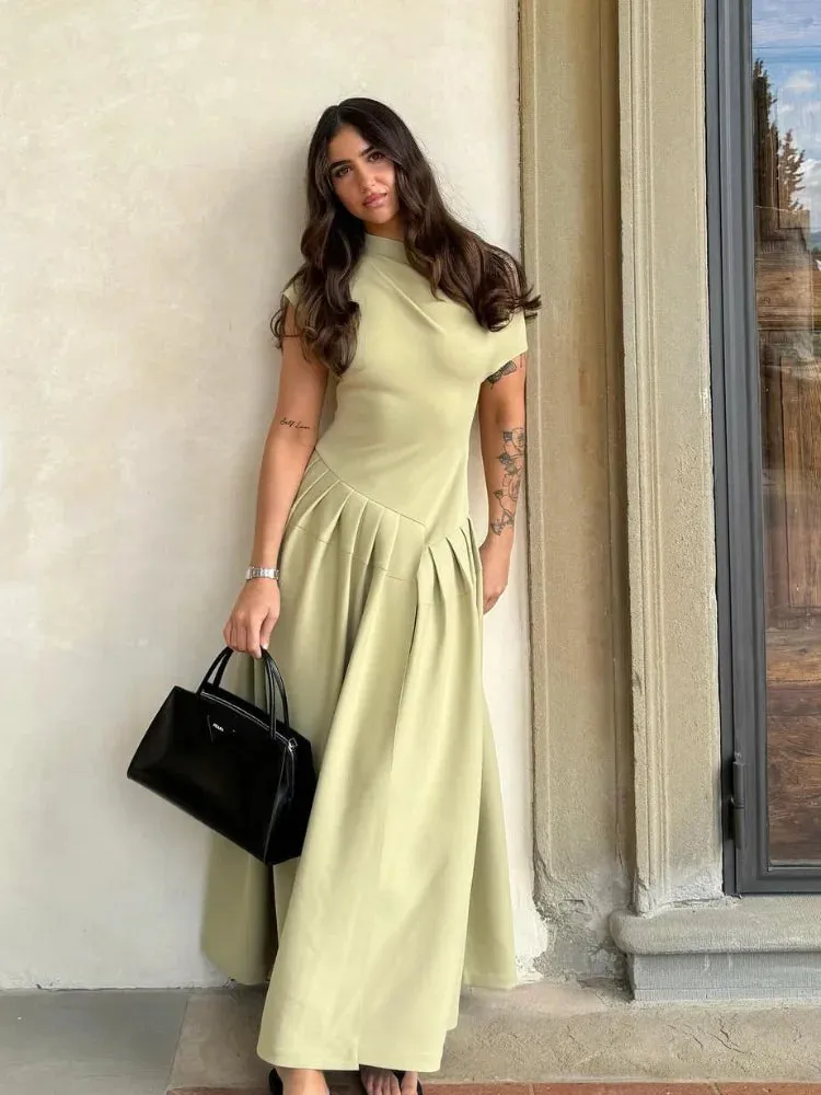 Elegant Pleated A-Line Midi Dress | Off Shoulder High Waist Summer Dress