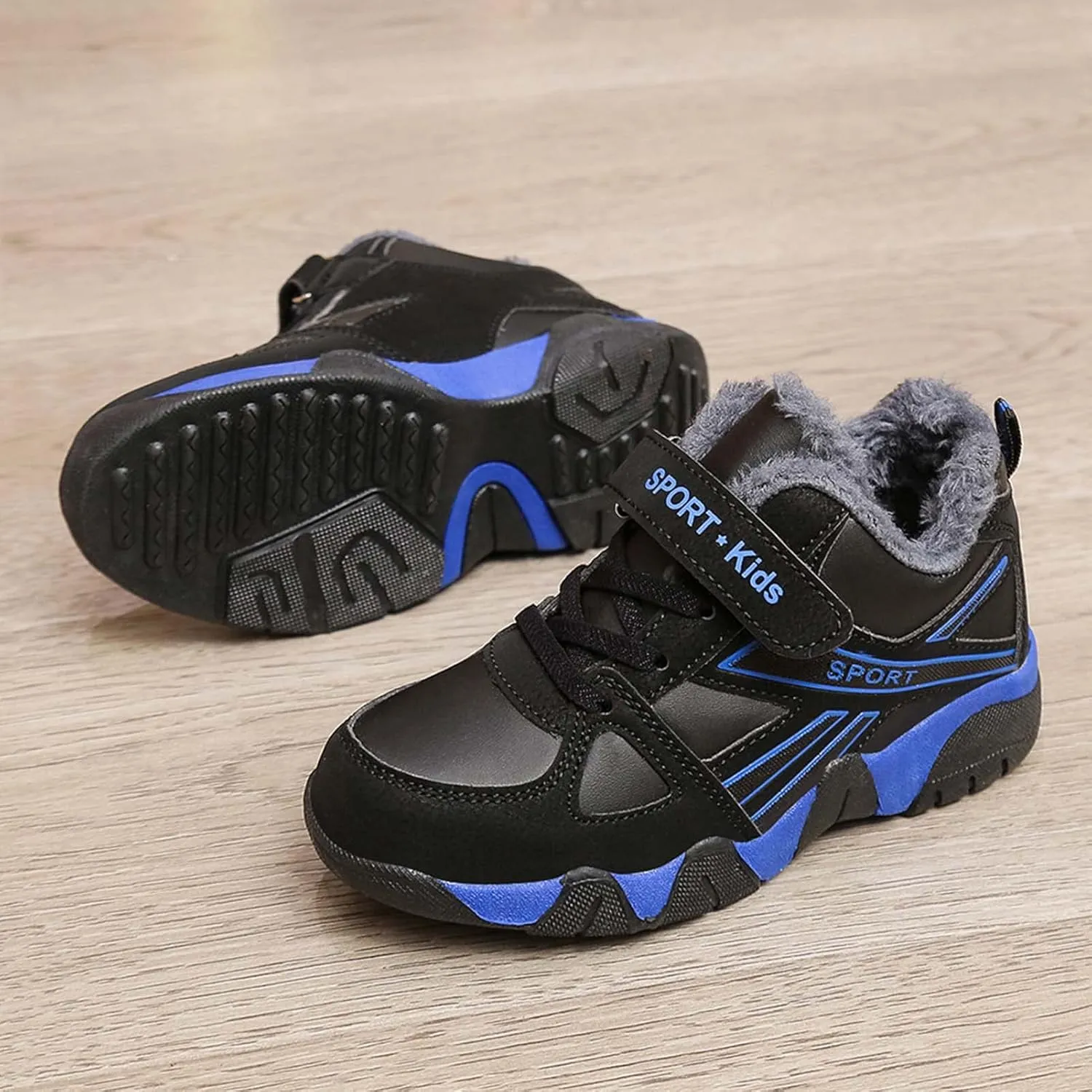 Eliogn Boys Winter Sneakers Faux Fur Ankle Booties Unisex Kids Warm High Top Traines Sport Shoes (Big Kid/Little Kid)