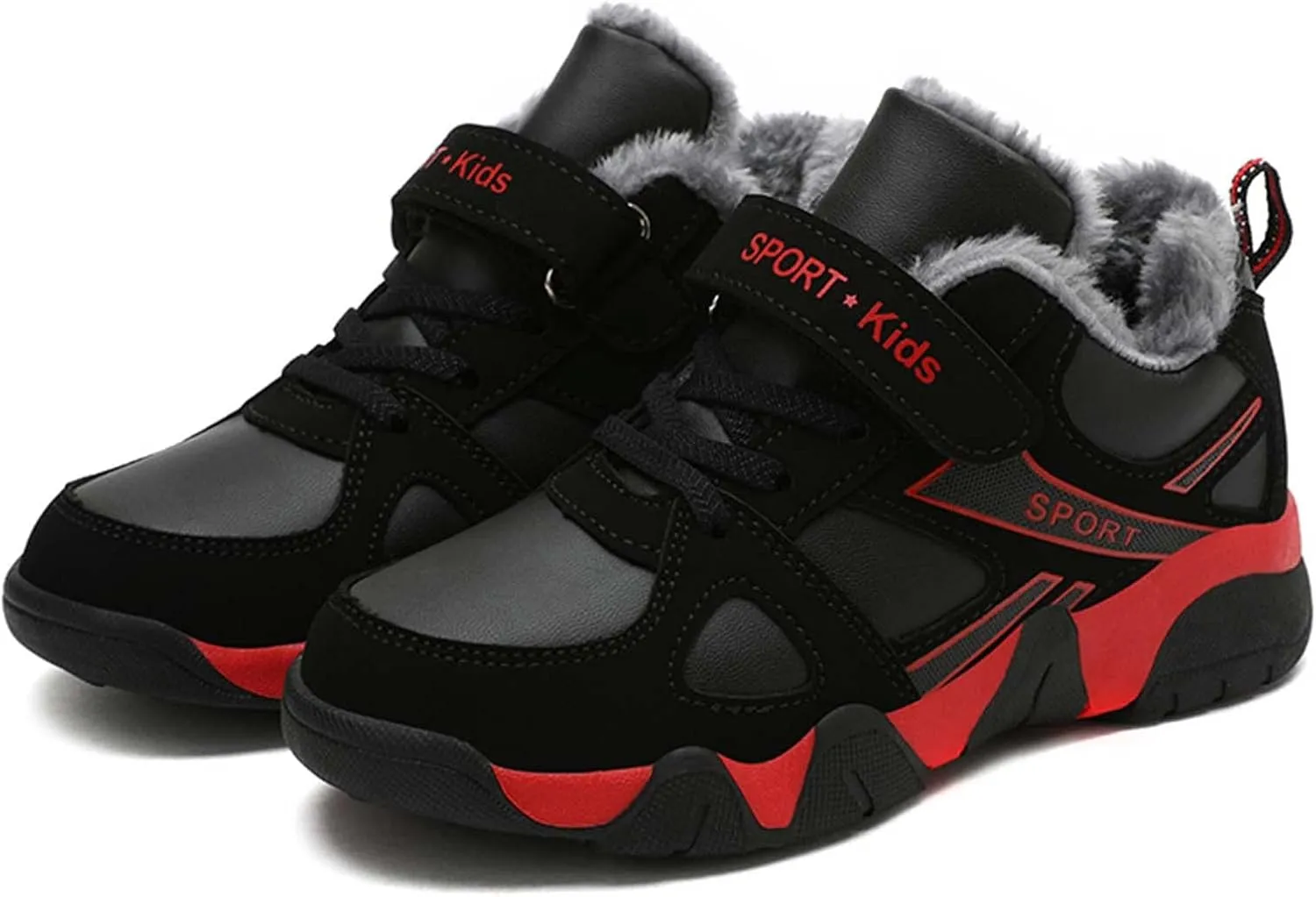 Eliogn Boys Winter Sneakers Faux Fur Ankle Booties Unisex Kids Warm High Top Traines Sport Shoes (Big Kid/Little Kid)